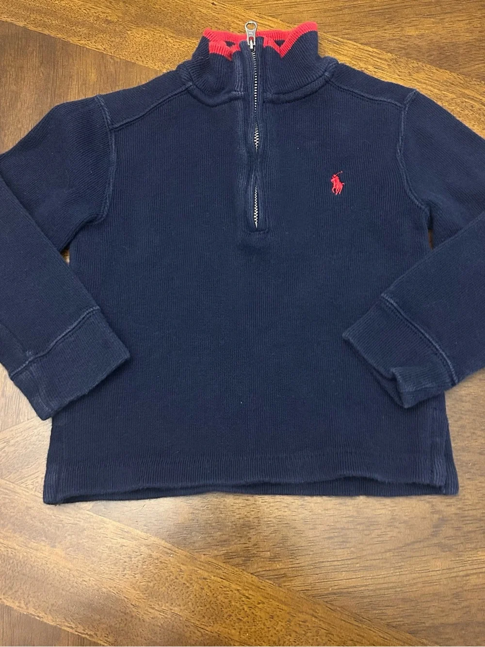 Ralph Lauren Navy Half-Zip Pullover with Red Pony Accent